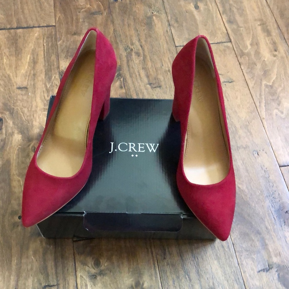 Red suede pumps